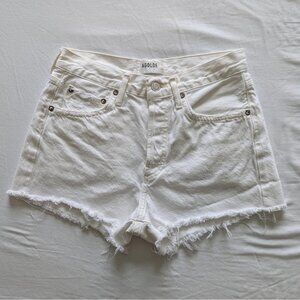 Agolde Parker Button Fly White Distressed Jean Shorts